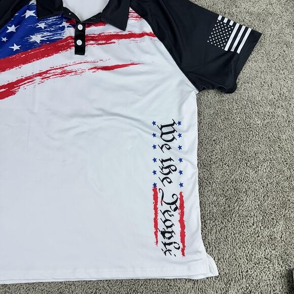 Mainfini Polo Shirt Mens XL White American Flag We The People USA Patriotic - Picture 3 of 9